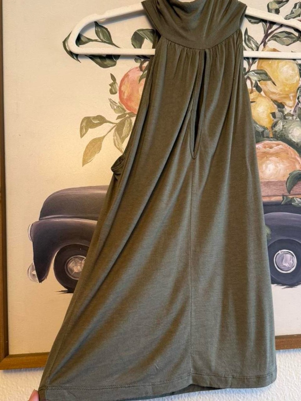Y2K VTG Olive Green Flowy Halter Top - M - French Brand Axara